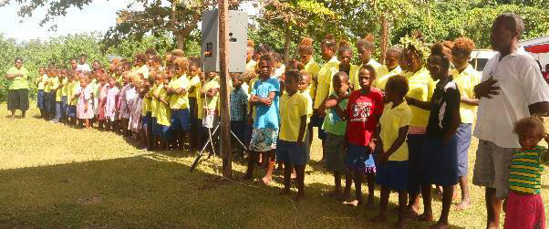 Teatupa School children and some of the staff singing the Guadalcanal Provincial Anthem